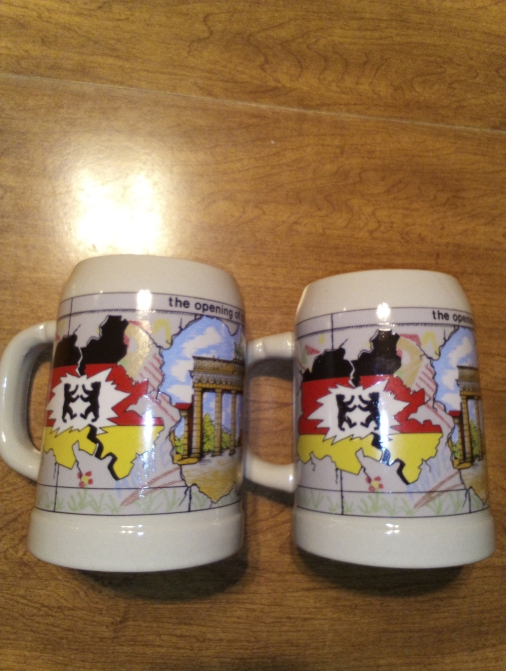1989 Berlin Wall Commemorative Pewter Colored Ceramic Mug Set of 2 W. Germany